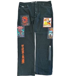 Born Fly Men’s Black Jeans w Fly Patchwork and Anytown U.S.A, Logo  42x32  Excel